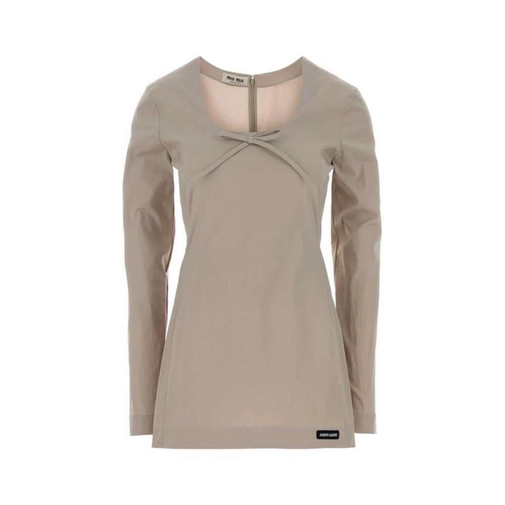 Miu Miu Women Dove Grey Stretch Poplin Mini Dress